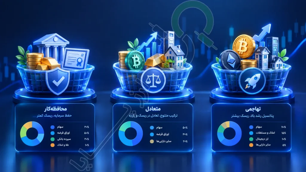 ساخت سبد نمونه برای سه پروفایل ریسک: محافظه‌کار، متعادل، تهاجمی؛ راهنمای کامل