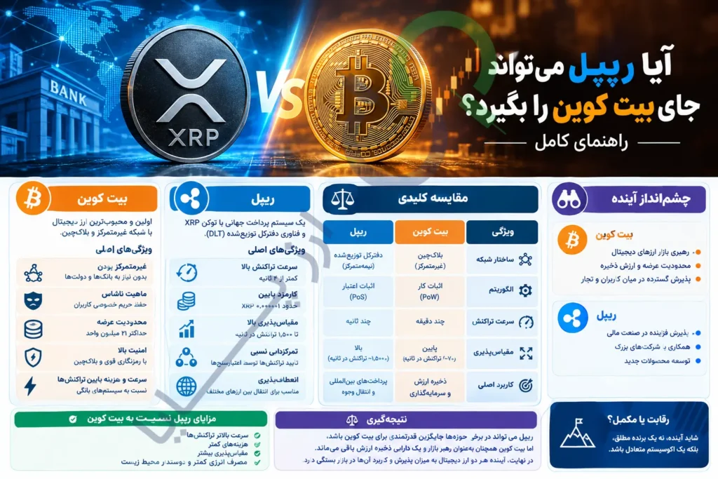 آیا ریپل می‌تواند جای بیت کوین را بگیرد؟ راهنمای کامل