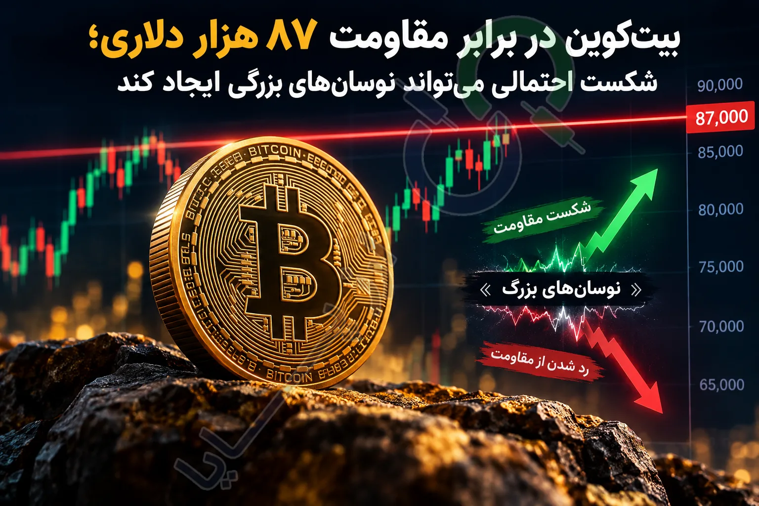 بیت‌کوین در برابر مقاومت ۸۷ هزار دلاری؛ شکست احتمالی می‌تواند نوسان‌های بزرگی ایجاد کند