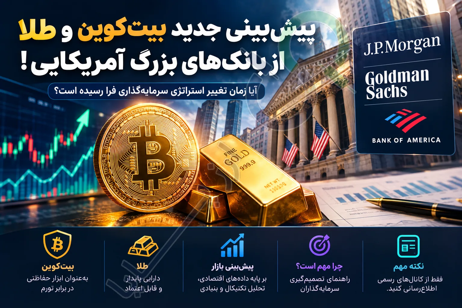 پیش‌‌بینی جدید بیت ‌کوین و طلا از بانک‌های بزرگ آمریکایی! | پیش‌بینی جدید بیت‌کوین و طلا از بانک‌های بزرگ آمریکایی: راهنمای کامل سرمایه‌گذاران